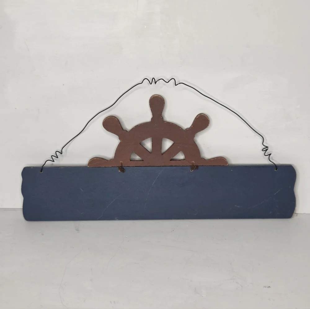 Rustic Blue Nautical Gone Sailing Wall Hanging Decor Ship Wheel